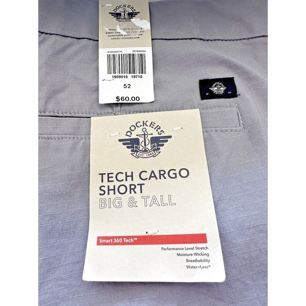 Dockers Men's Cargo Shorts Straight-Fit Foil Tech Cotton LightGray Big &Tall 52